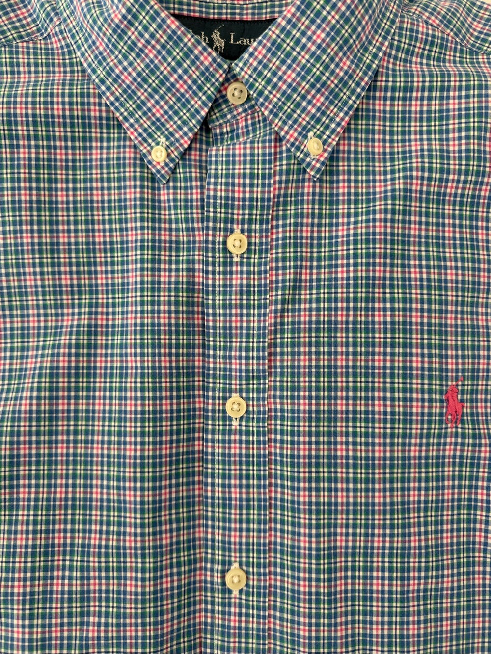 Ralph Lauren Men's Button-Down Plaid Shirt in Green/Blue/Pink